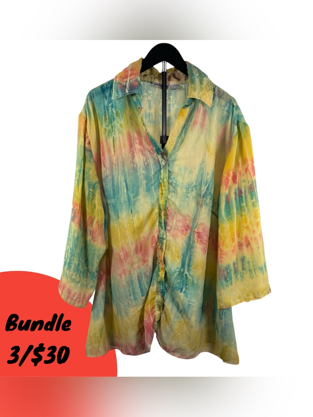 Unique Spectrum Tie-Dye Button Down Shirt thin lightweight free flowing material